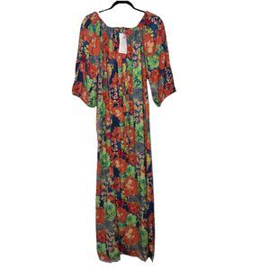 NEW! Maxi Floral Multicolor Tropical Boho Beach Dress Viscose One Size UNBRANDED